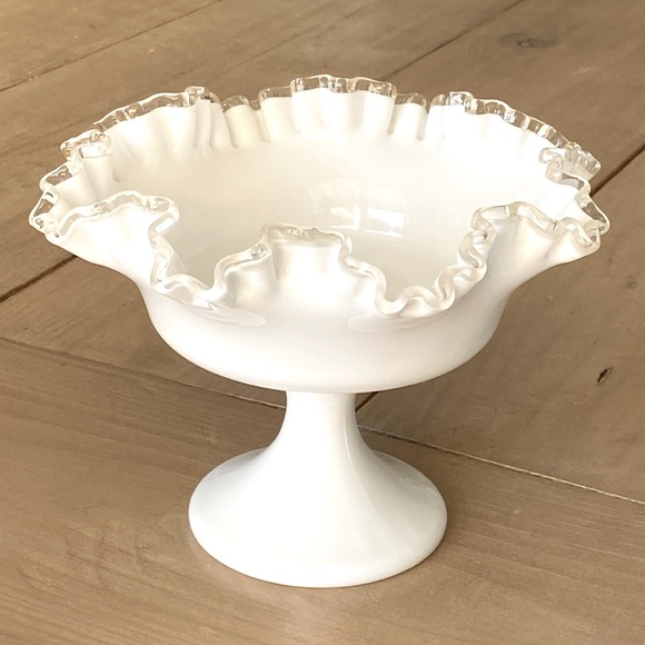 Fenton Round Compote Silver Crest Ruffled Edge Bowl Bonbon Bowl USA - Picture 2 of 11